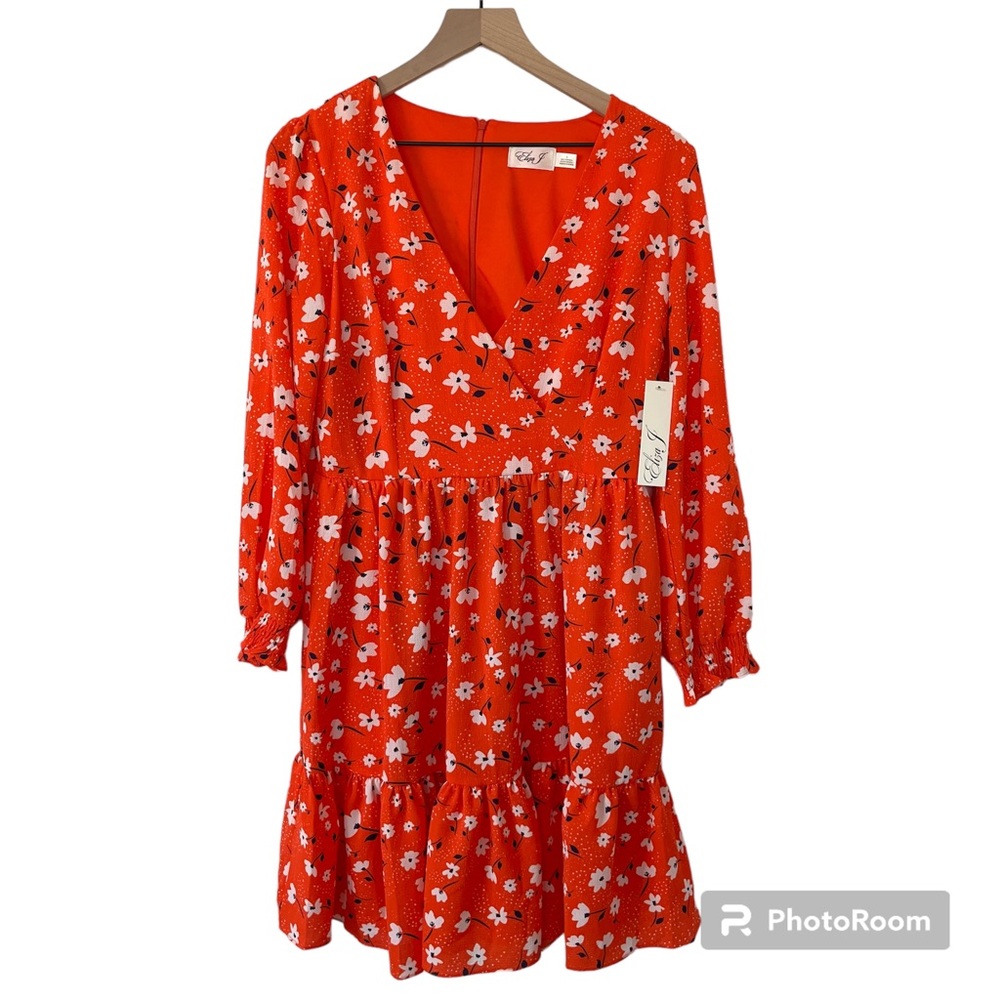 Eliza J v-neck floral long sleeve fit and flare tiered dress
